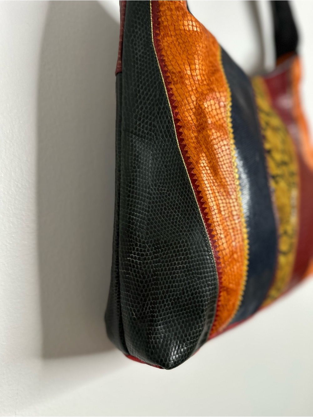 Sharif Vintage Patchwork Exotic Leather Shoulder Bag Made in USA 80s 90s Boho - Picture 9 of 12